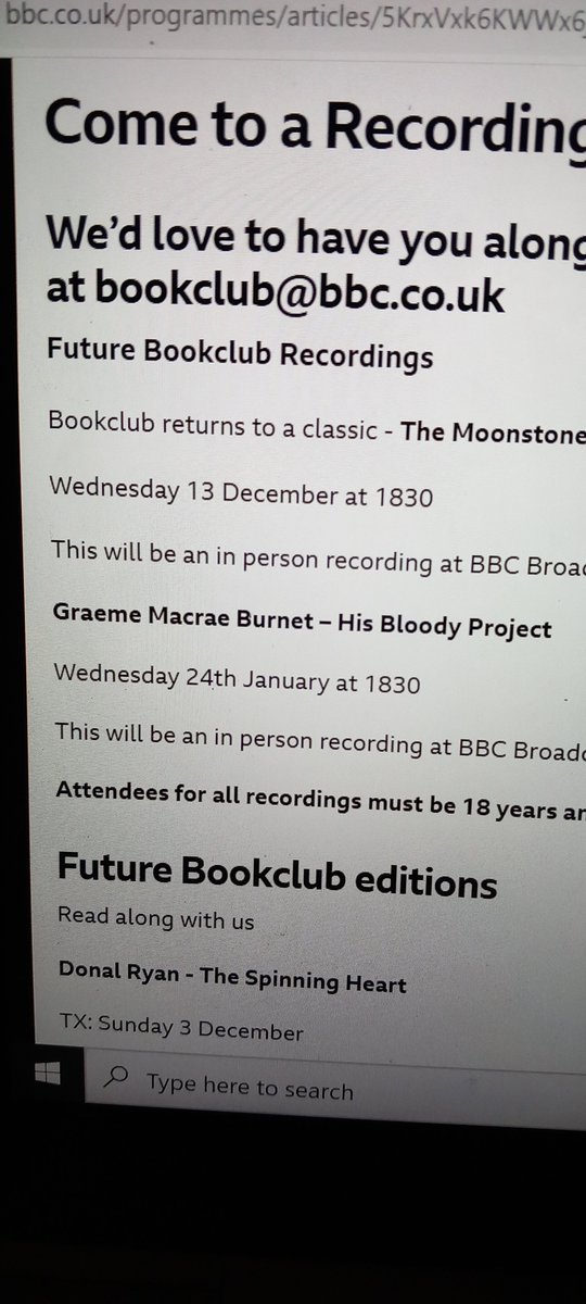 Very excited that @GMacraeBurnet is joining us for Bookclub in London in January. If you'd like to come along and talk His Bloody Project email bookclub@bbc.co.uk 👇