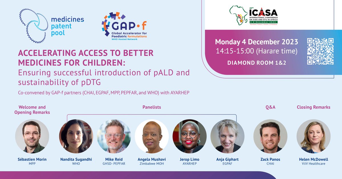 📢If you are attending #ICASA2023 in Harare, join @GAP_f_Network partners for a panel discussion on accelerating access to #BetterMeds4Kids living with #HIV