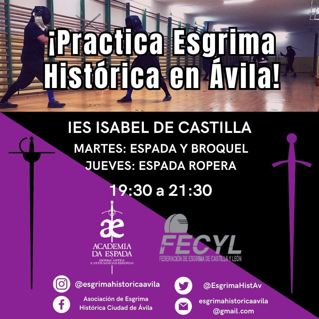 EsgrimaHistAv's tweet photo. ¡Practica Esgrima Histórica en Ávila!

Tras un cambio de día, ya podemos decir que, ¡tenemos horarios definitivos hasta julio!

Si estás interesada o interesado, no dudes en contactarnos.

#EsgrimaCyL
#EsgrimaHistóricaÁvila
#VerdaderaDestreza #ArtesMarcialesHistóricasEuropeas https://t.co/mza1DMtQl2