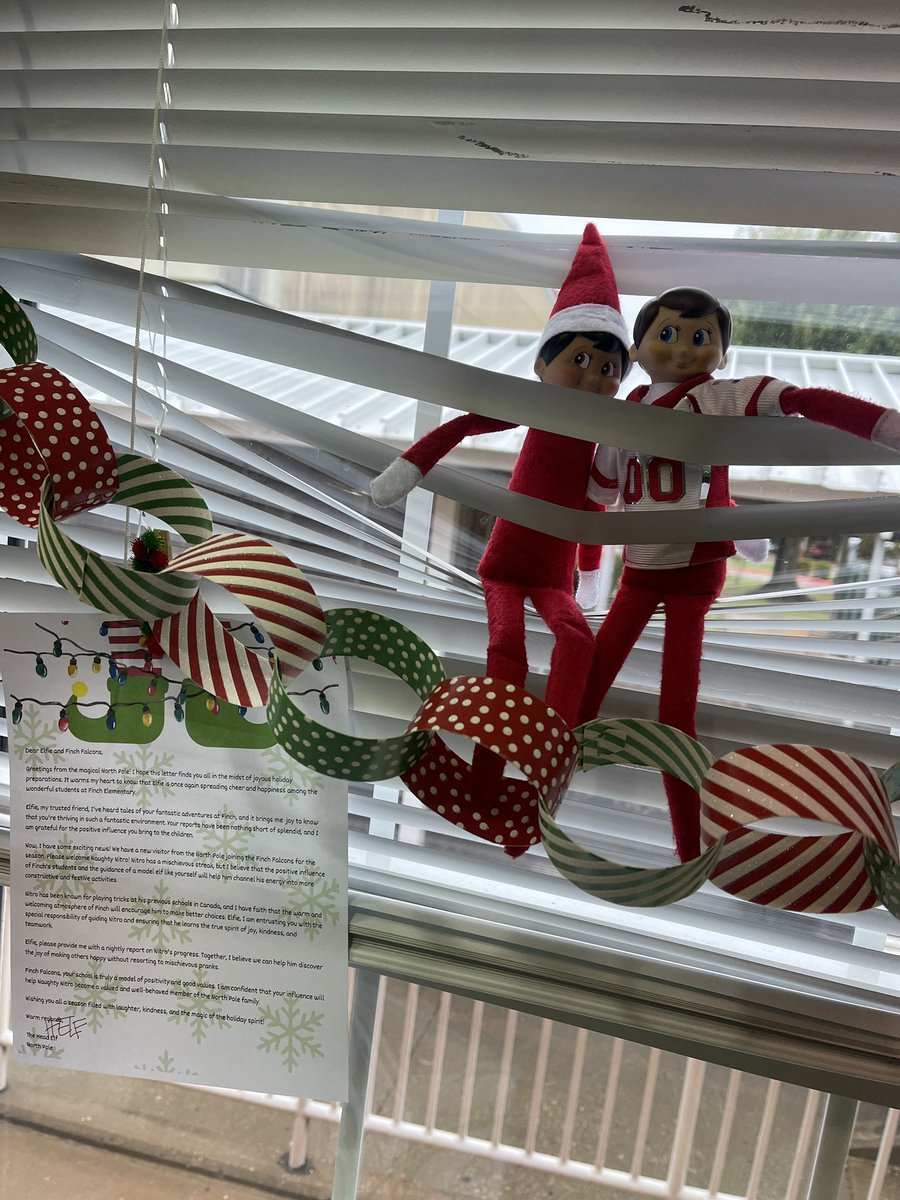 The Head Elf sent us a new elf this year to mentor! Meet Naughty Nitro (on the right), our letter said he could be a little mischievous. 🥴 We can’t wait to show him what Finch is all about. #Finchfalcons #wearemckinney #everystudenteveryday