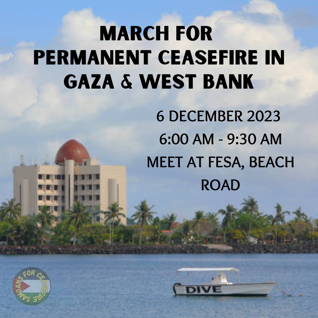 samoa4ceasefire's tweet photo. JOIN US and MARCH FOR PEACE!!

We are bringing our petition to the elected leaders of this nation, and we invite you to join us in calling for our government to publicly support a total ceasefire in Gaza and the West Bank! https://t.co/S9j1O1RrwB
