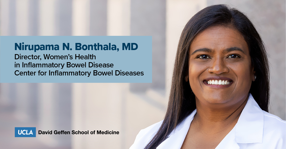 💪#UCLAGI strengthens Center for IBD w/recruitment of Dr. Nirupama Bonthala (@BonthalaMD)! She specializes in clinical care of women w/#IBD and the #LGBTQIA IBD population. Her research interests include clinical outcomes & implementation of care in these underserved populations.