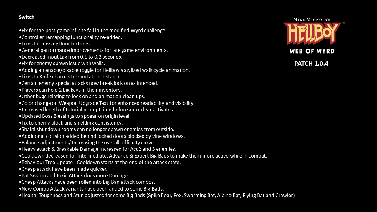 Hellboy Web of Wyrd on X: “Hey gang, great news. Patch 1.0.4. is 