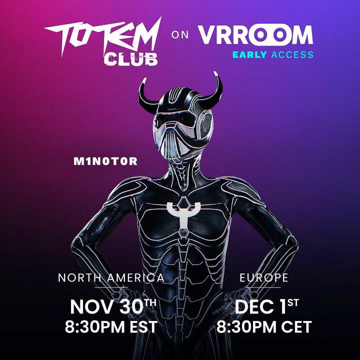 TotemclubVR's tweet image. Catch @m1n0t0r live at Totem Club on #VRROOM 🥽 after Armani White's show🎶

 Mark your calendar:

🗓️ North America: Nov 30th, 08:30 PM EST
🗓️ Europe: Dec 1st, 8:30 PM CET

Get ready for an unforgettable VR experience! See you there! 👾 

#VR #Clubbing #housemusic
