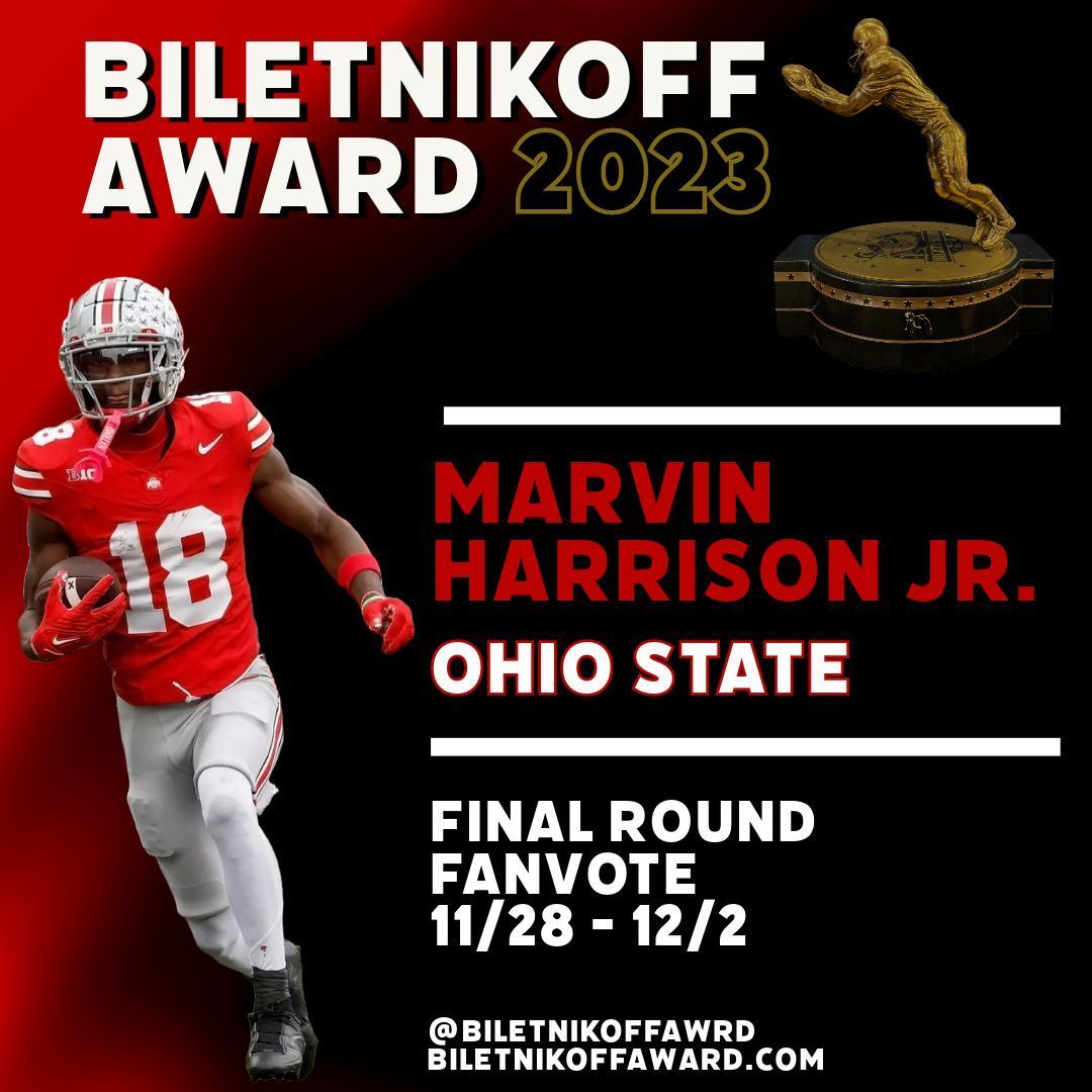 biletnikoffawrd's tweet image. Fans can vote for Marvin on FanVote! Biletnikoffaward.com/fan-vote. The aggregate fan tally will be counted toward official national selection committee votes to determine the Biletnikoff Award winner. #OutstandingReceiver #NCFAA