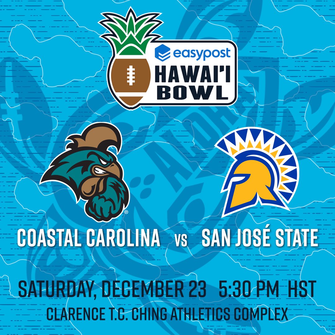 🚨 OUR MATCHUP IS SET 🚨 Aloha, @CoastalFootball and @SanJoseStateFB 🤙 #cfpextrayard #MālamaKuʻuHome #BowlSeason #TFAHawaii #gohawaii #ESPNEvents #CollegeFootball