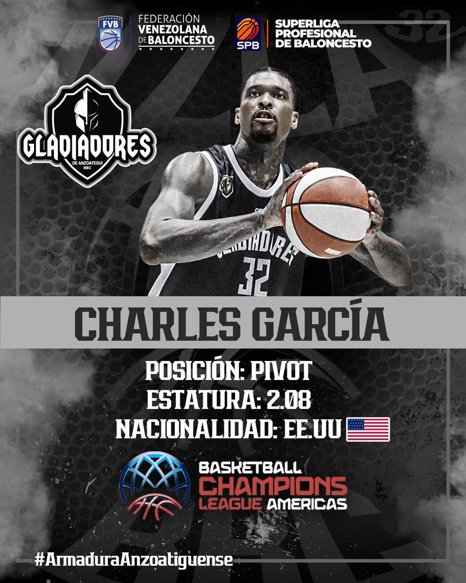 gladiadoresbbc's tweet photo. ¡LLEGARON LOS REFUERZOS!🚨 😲😲

Charles García regresa con la Armadura puesta para defender a Gladiadores de Anzoátegui en la @BCLAmericas🌎🛡️

#ArmaduraAnzoatiguense #BasketballChampionsLeague #BCLA #Baloncesto #Deportes #Anzoátegui #Gladiadores https://t.co/wXY95JslcS