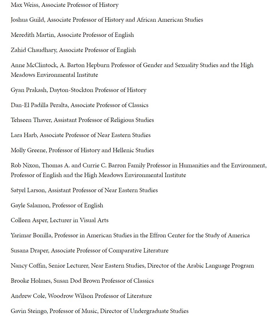 kcjohnson9's tweet photo. Eighteen full-time @Princeton faculty (all in humanities or related fields) pen open letter endorsing BDS, right of return. No condemnation of Hamas, or concern for hostages.
Seems to leave Dartmouth as only Ivy League school not to have an embarrassing faculty response to 10/7. https://t.co/GVWiXhAoGb