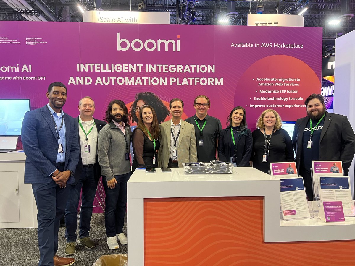 boomi's tweet photo. 🚀 #TeamBoomi had an exciting day at #AWSReinvent! Booth 1031 was filled with innovation and insights! Thank you to all who joined us, engaged in conversations, and shared our vision! https://t.co/Nm7dbKRfYM