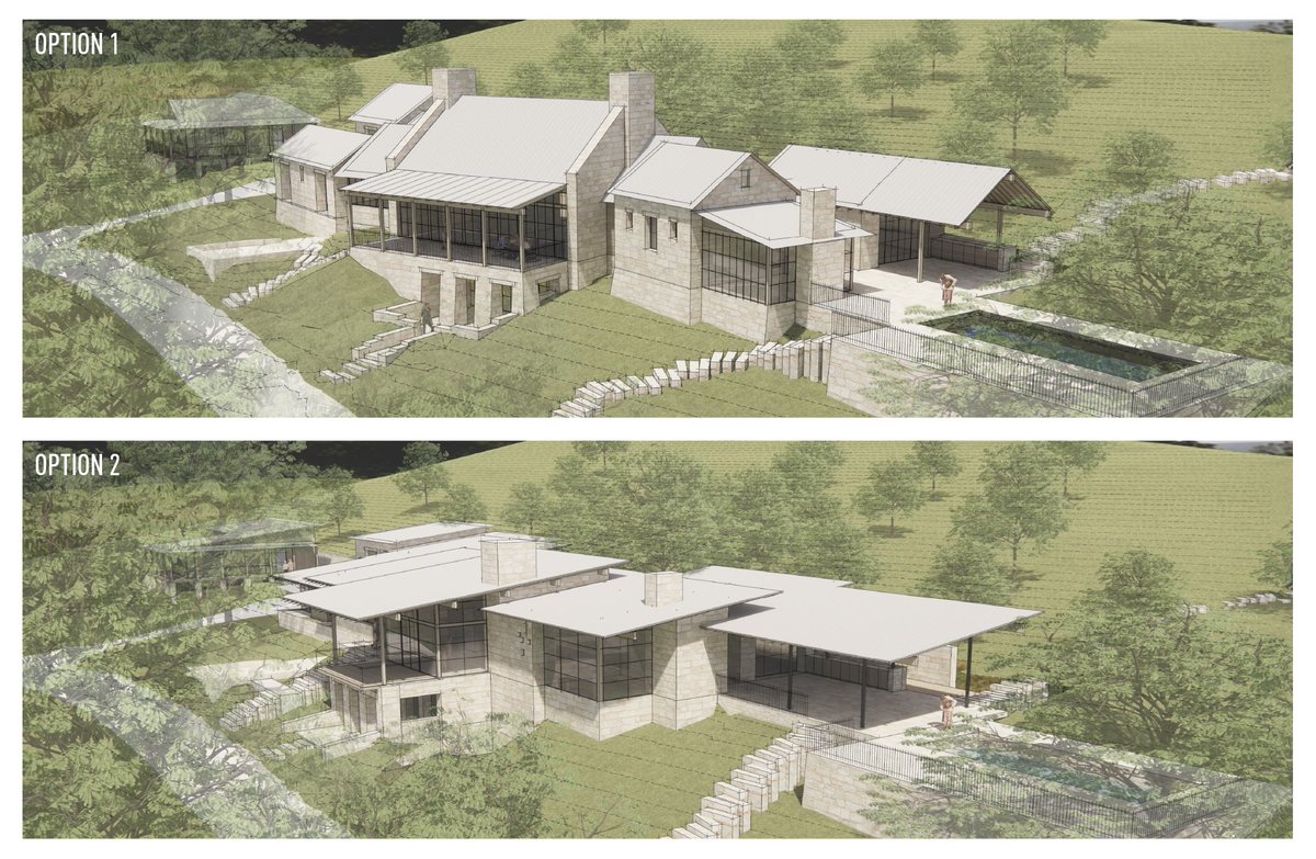 Southern_Arch's tweet image. Contrasting preliminary options for a ranch in the Texas Hill Country, which do you prefer?
For Garwood Architecture #architecture #regionalarchitecture #localarchitecture #centraltexas #texashillcountry #southernarchitecture #southernarchitecturepllc #texasarchitecture