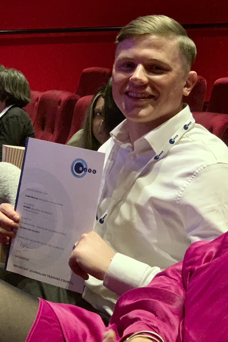 Huge excitement from the Nottingham Trent posse here at Sky as Joe Maloney picks up the award for <a href="/BJTC_UK/">BJTC - Industry Accredited Journalism Courses</a> Best Radio Documentary against some very strong competition. Congratulations Joe!!! And congrats to <a href="/course/">course</a> leader <a href="/gailmellorsCBJ/">Gail Mellors</a> &amp; supervisor Raj Shukla. <a href="/TrentUni/">Nottingham Trent University</a> <a href="/ntuhum/">NTU School of Arts and Humanities</a>