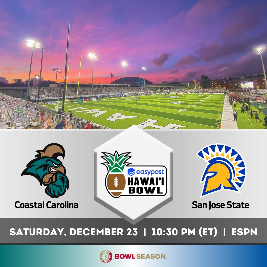 BowlSeason's tweet photo. 🚨IT’S OFFICIAL🚨@CoastalFootball will be facing @SanJoseStateFB in the @HawaiiBowl 

#BowlSeason #ExplorePage https://t.co/0Gdn1Kins7