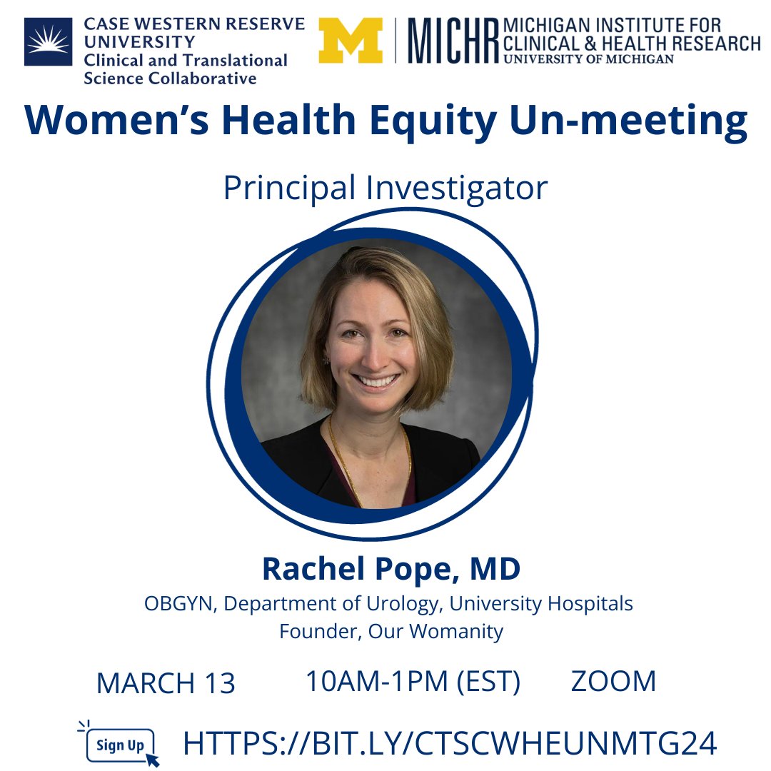 CTSC_NorthernOH's tweet photo. We're elated to announce that the Principal Investigator (PI) of our Women's Health Equity Un-meeting is...@drrpope! Dr. Rachel Pope is an OBGYN in  @CaseUrology and founder of Our Womanity. cc: @UH_RE_Institute @CCOS_CTSA @ncats_nih_gov https://t.co/jaggsfQCKg