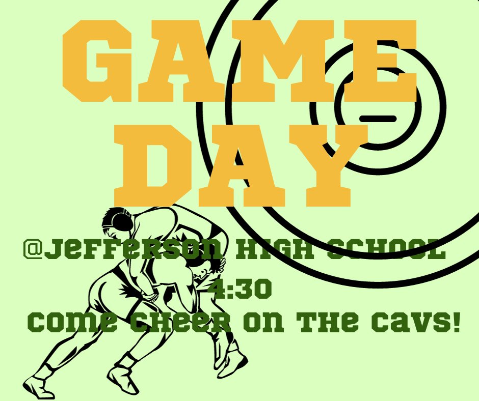 SFJeffersonWR's tweet photo. It’s Game Day!!! See you at Jefferson High School for a 4:30 pm wrestling start! Come cheer on the Cavs as they take on Roosevelt HS, Washington HS and West Central HS! https://t.co/Mi2jAXyOQ7