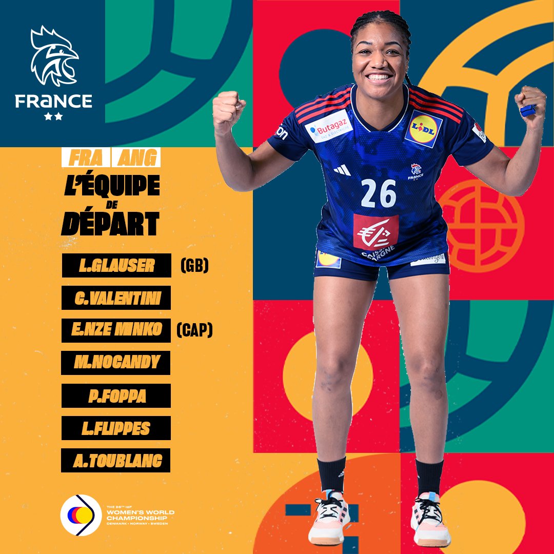 FRAHandball's tweet photo. Le 7 de départ aligné par Olivier Krumbholz pour affronter l'Angola ! 🇫🇷⚡🇦🇴 https://t.co/Jftu7fVG3M