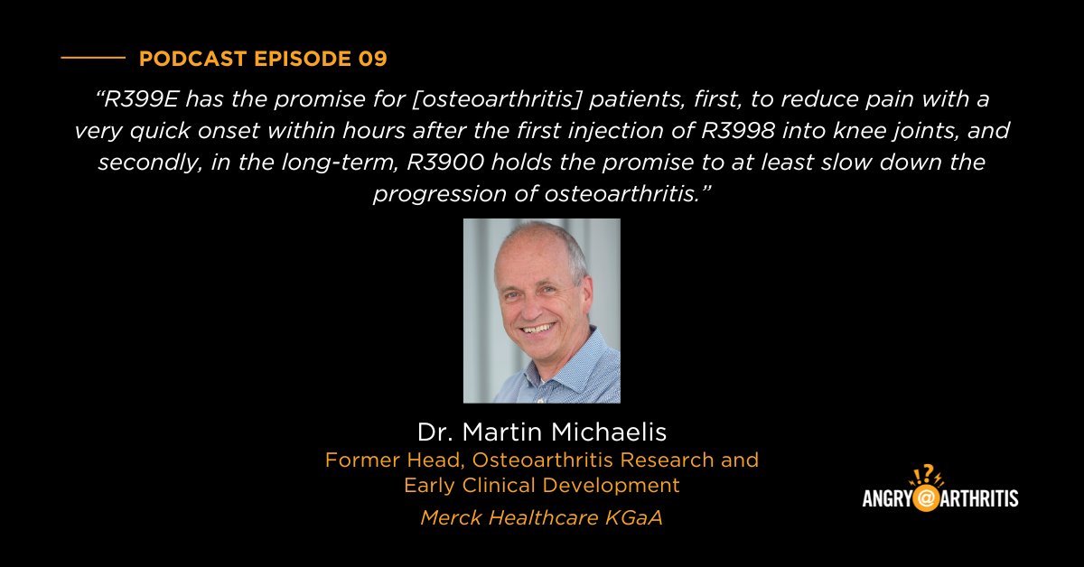“R399E has the promise for [osteoarthritis] patients, first, to reduce pain with a very quick onset within hours after the first injection of R3998 into knee joints, and secondly, in the long-term, R3900 holds the promise to at least slow down the progression of osteoarthritis.”
