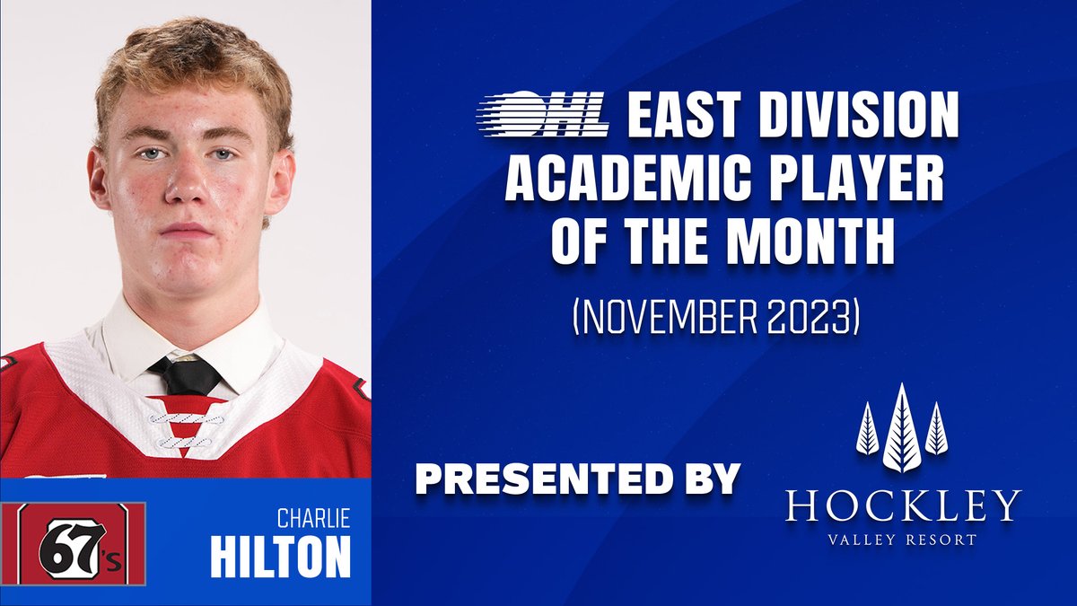 First-year forward Charlie Hilton of the <a href="/Ottawa67sHockey/">Ottawa 67’s</a> is the #OHL East Division Academic Player of the Month presented by <a href="/HockleyVResort/">HockleyValleyResort</a>, putting togeher an 82% average in Grade 12 studies at <a href="/BlythEducation/">Blyth Academy</a>. 📰: tinyurl.com/yc7jryya