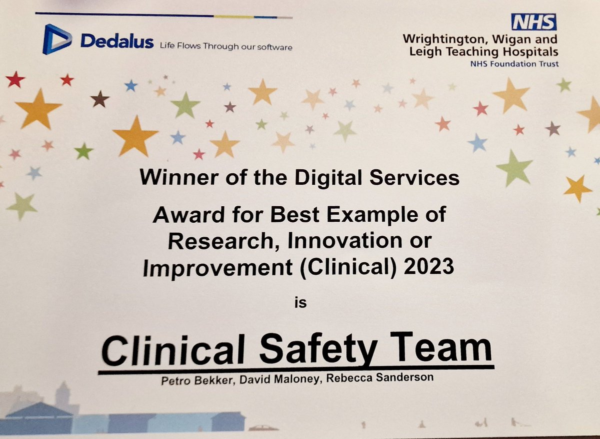 Well proud of my team!! You make a difference every day 

#clinicalsafety #digitalawards @WWLNHS @InformaticsWWL