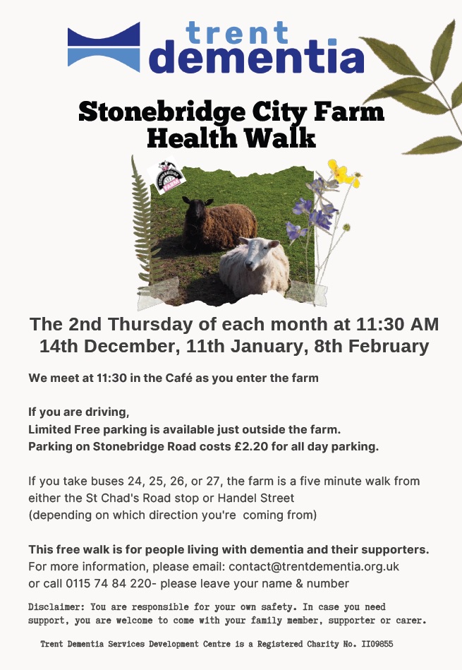 Our @Stonebridgecit1 farm #walk is on 14th December if you would like to join us? It is exciting with feeding animals & just a slow& relaxing stroll. If you're affected by #dementia &live in #Nottinghamshire, why not join us? 01157484220 @NottsHealthcare @nottmcitywi @NCGPANottm
