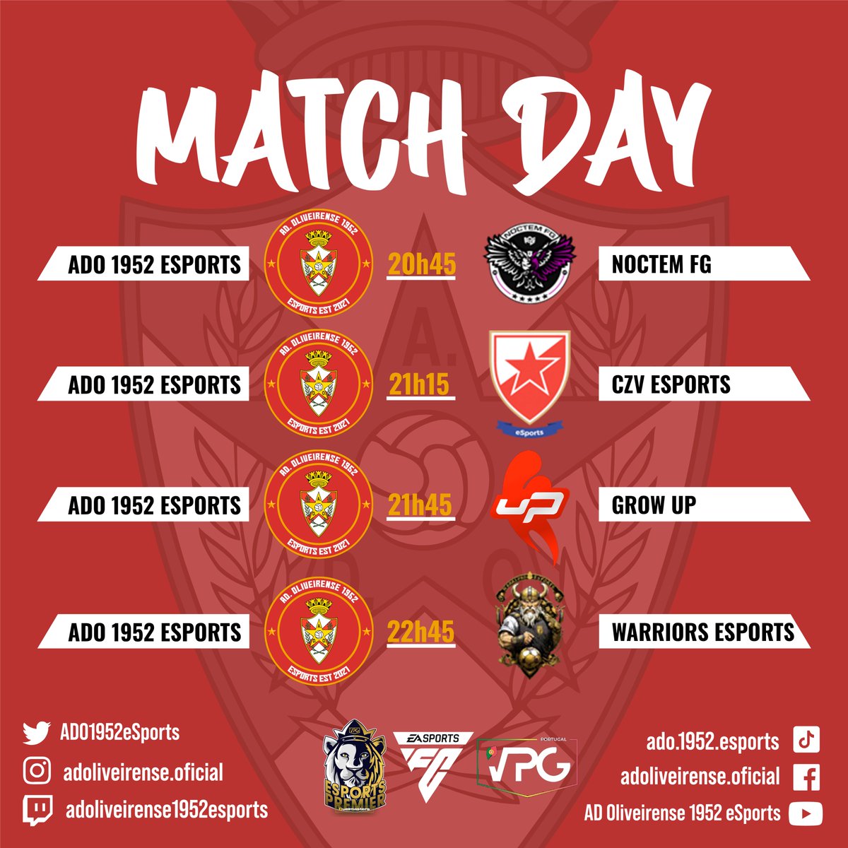 🏆Dia de Jogo

Hoje temos o primeiro jogo da Taça da Liga da <a href="/VPGLigaPortugal/">VPG Liga Portugal 🇵🇹</a> frente ao Farense. Nova competição para meter o olho.
Temos ainda dupla jornada na <a href="/VPGPremier/">VPG Esports Premier</a> e na <a href="/VPGLigaPortugal/">VPG Liga Portugal 🇵🇹</a>.

Por favor, ninguém vá abaixo🙏🙏

A Alma Ninguém Nos Tira🔴⚪️

#EAFC24