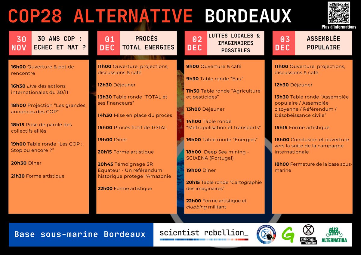 xrFrance's tweet photo. 📣 OUVERTURE DE LA #COP28... à #Bordeaux 😲

C'est #AlterCop28 avec @SciRebFr 

Mini [THREAD] https://t.co/GAXToUvHTe