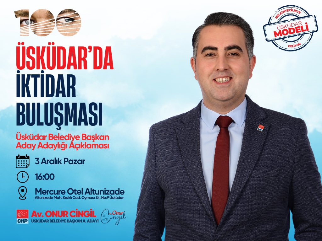 İktidar yürüyüşümüzün ilk adımını atıyoruz.

Üsküdar'ı Kazanmak İçin hep birlikte başlıyoruz.

Bu güzel buluşmaya, iktidar için adaylık açıklamama tüm Üsküdarlıları bekliyorum. 

3 Aralık Pazar günü Saat 16:00'da
#MerhabaÜsküdar 

<a href="/chp_uskudarilce/">CHP Üsküdar İlçe Başkanlığı</a> 
<a href="/eczozgurozel/">Özgür Özel</a> <a href="/ekrem_imamoglu/">Ekrem İmamoğlu</a>