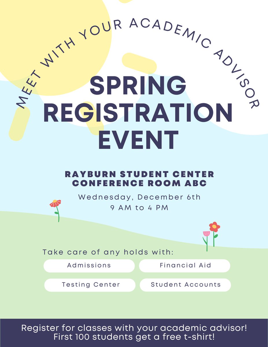 Hey Lions!  Are you still needing to register for the Spring, or clear some holds on your account?  Swing by the RSC next Wednesday 12/6 from 9-4 for our Spring Registration Event!  First 100 students will get a snazzy free shirt!
