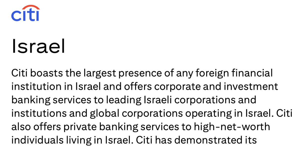 .@citi .@citi brags about its complicity in the occupation of Gaza. As the largest US bank presence in Israel, they must act. Demand a full #ceasefire in Gaza  #EndTheViolence  mpowerchange.org/citibankgaza