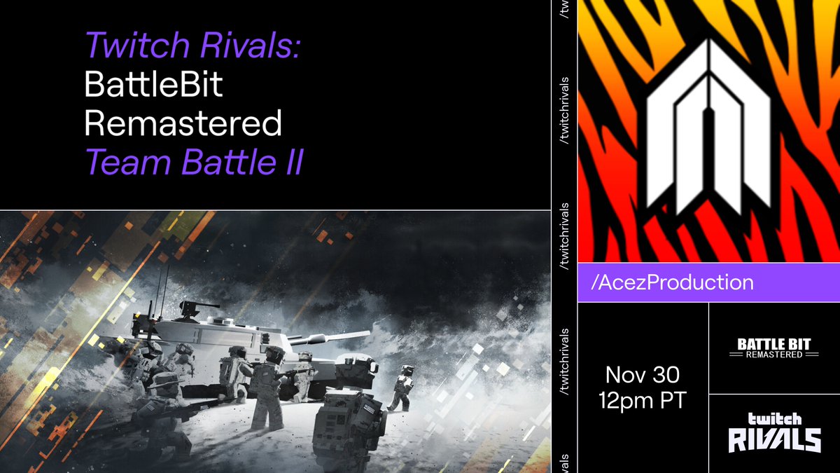 Streaming my first <a href="/TwitchRivals/">Twitch Rivals</a> with the Rust Boys!

📺 twitch.tv/AcezProduction