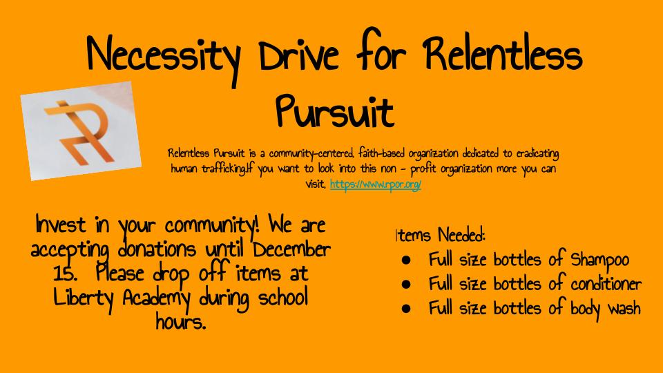 Liberty Academy (@libacademy) on Twitter photo One of our students is doing a necessities drive for one of our partners! Items can be dropped off <a href="/LibAcademy/">Liberty Academy</a>! One of our students is doing a necessities drive for one of our partners! Items can be dropped off <a href="/LibAcademy/">Liberty Academy</a>!