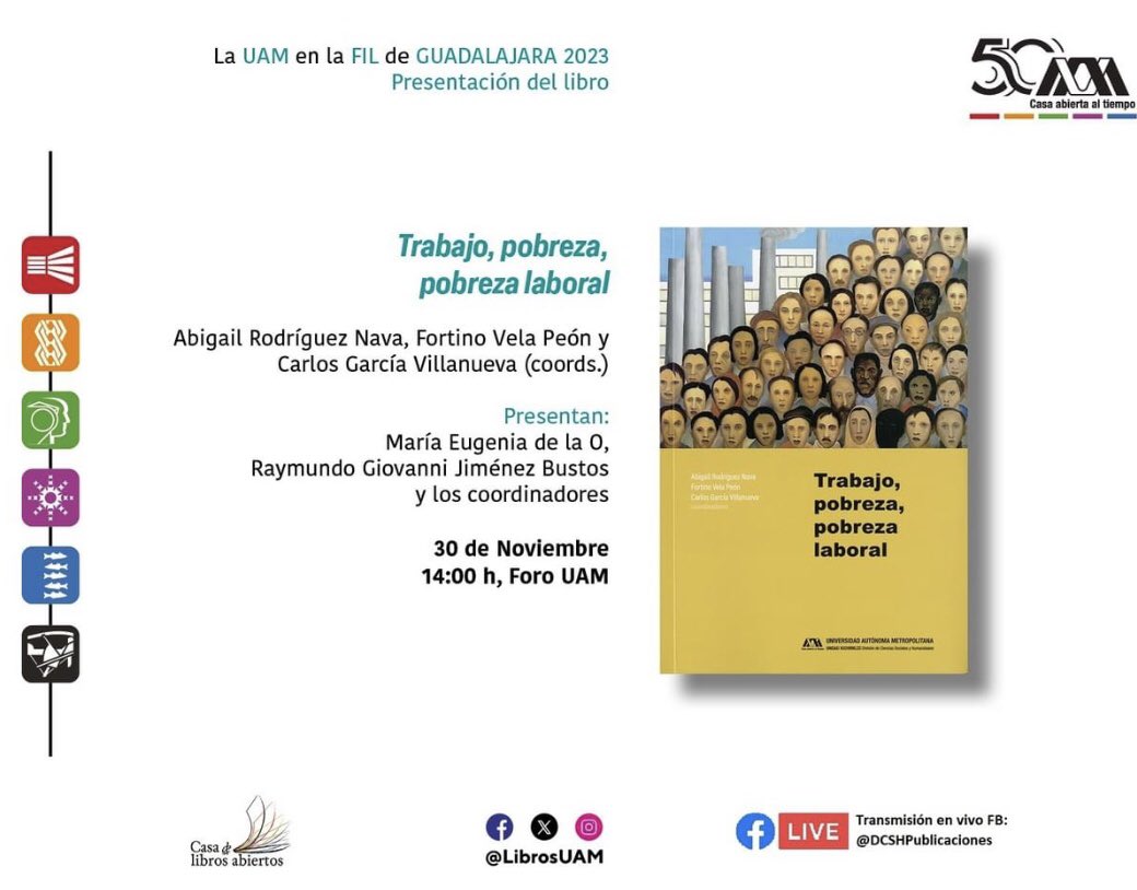 abigailrnava's tweet image. Ya estamos listos en la #FIL2023 de Guadalajara para la presentación de nuestro reciente libro: Trabajo, Pobreza, Pobreza Laboral” con sello editorial de @lauammx @uamxoficial 

Gracias colegas por hacer posible este trabajo.
#FILGuadalajara2023 
#LibrosUAM