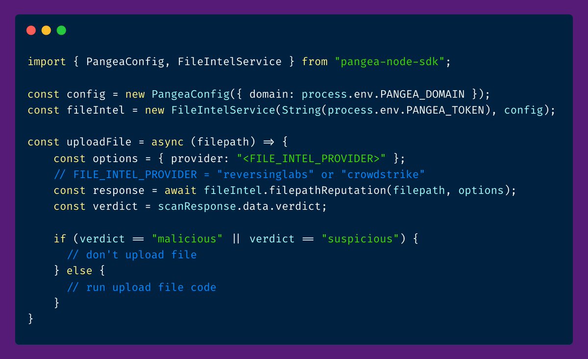 pangeacyber's tweet photo. With Pangea, you can keep those malicious files away from your apps by checking a file's reputation with just a few lines of code! #fileintel #cybersecurity #javascript #fileupload
Try it out: https://t.co/xim0qb8ydF https://t.co/CnYVeYa54O