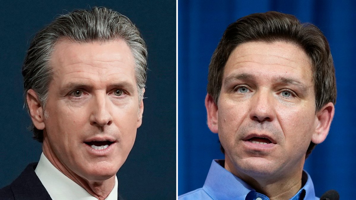 thehill's tweet photo. Five things to watch in the DeSantis-Newsom debate on Fox https://t.co/qfejncmbP5 https://t.co/TYxWp2XIdj