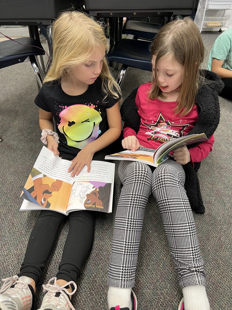 Students in 2nd grade partner reading “Miss Baker” from our Amplify readers! Love seeing this in Mrs. Cross' class! #wtetowerup #wteropedintoreading