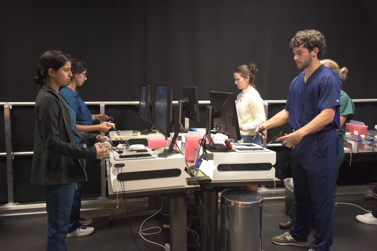 EVMSedu's tweet image. EVMS' Surgery Club recently organized a hands-on session featuring the da Vinci surgical robot and laparoscopy simulators. 

Students put their skills to the test under the guidance and expertise of Dr. Hannah Palin, who was present to provide valuable insights and support.