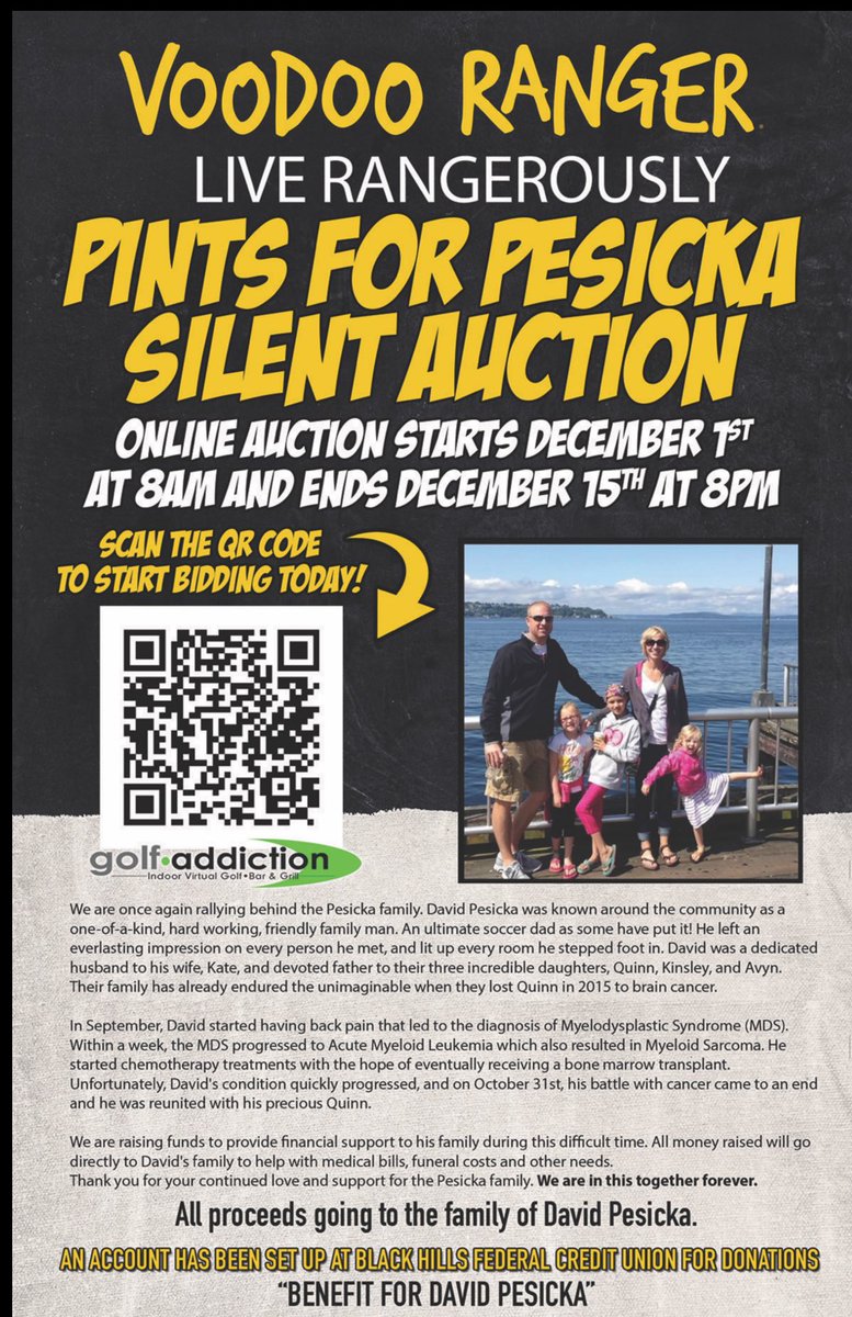 Pints For Pesicka Silent Auction starts tomorrow at 8am and is all online!! There are some pretty awesome items on here!! 100% benefiting the Pesicka family. Take a look and thank you all for your support!! Click the link below to see all the items!

app.galabid.com/pintsforpesick…