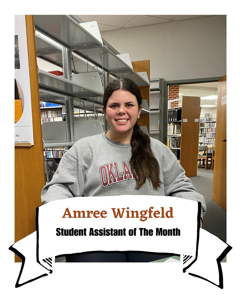 ecoklibrary's tweet photo. • Student Assistant Spotlight: Amree Wingfeld •
 
Amree is a Sophomore majoring in Kinesiology. She works at the circulation desk and she does power lifting! 🏋️‍♀️🐾🐯#StudentOfTheMonth #ECOKLibrary #ECUTigers https://t.co/PVRz4gt7H2