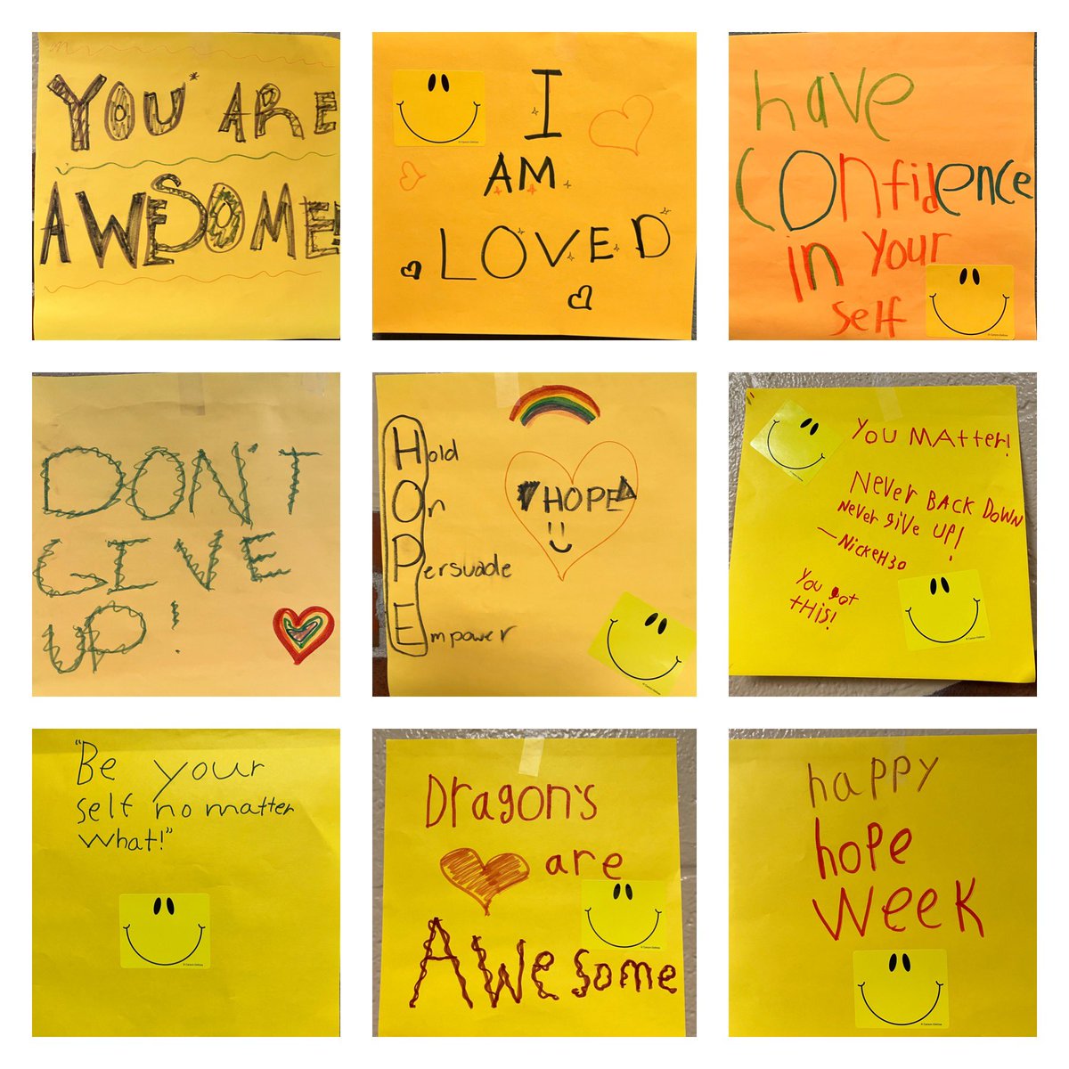HannahKwon_SW's tweet photo. Chouteau Jr. Hope Squad members are sharing ‘Hope’ with positive messages for Chouteau dragons. #hopeweek2023 @HopeSquads @ChouteauSchool @WalkerAnjanette https://t.co/YPp5JIumAh