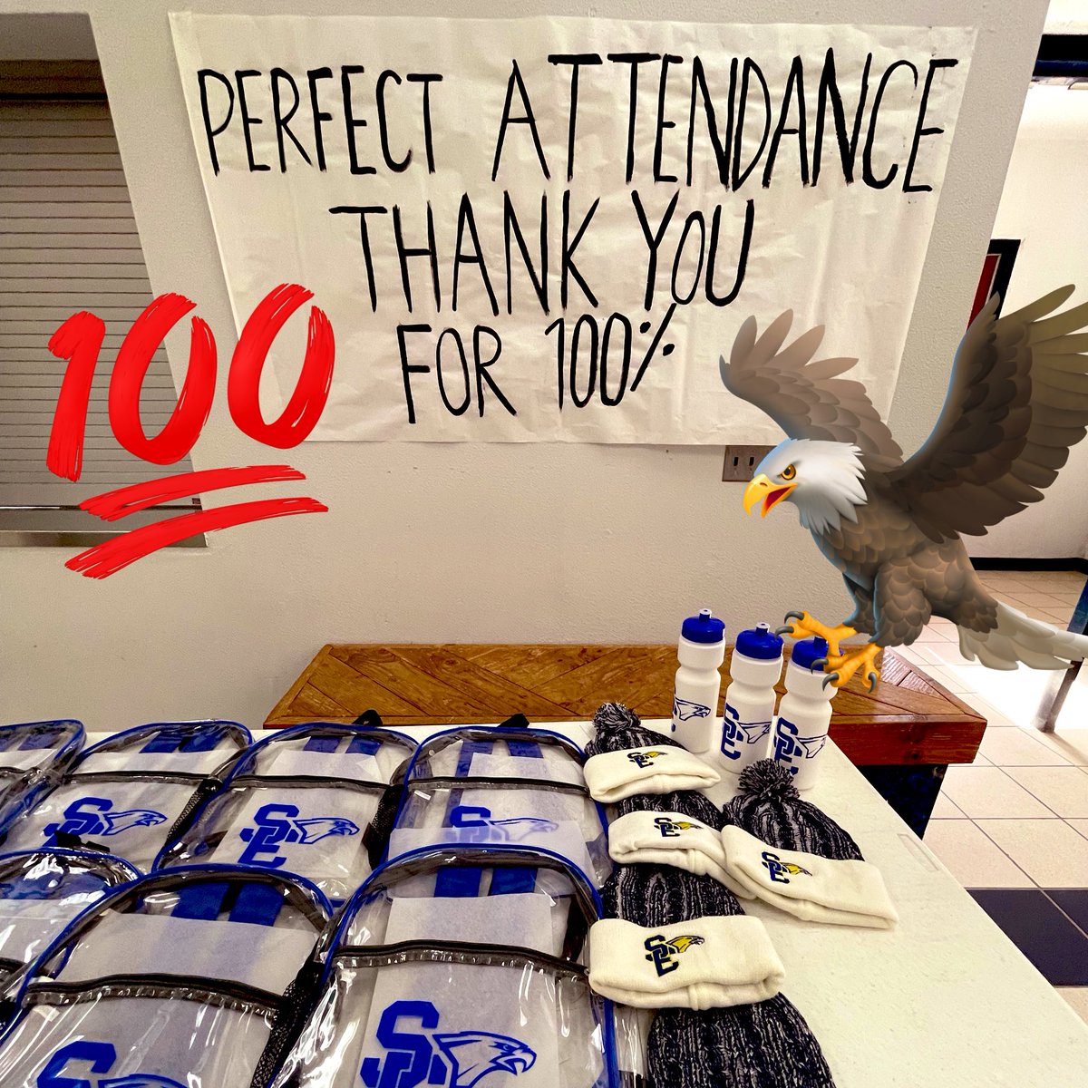 SanElizarioHS's tweet photo. We are celebrating our Eagles 🦅, who have 100% perfect attendance! Thank you, eagles, for your commitment and responsibility! You make #SEHStheBest! https://t.co/xjVysLUDNE