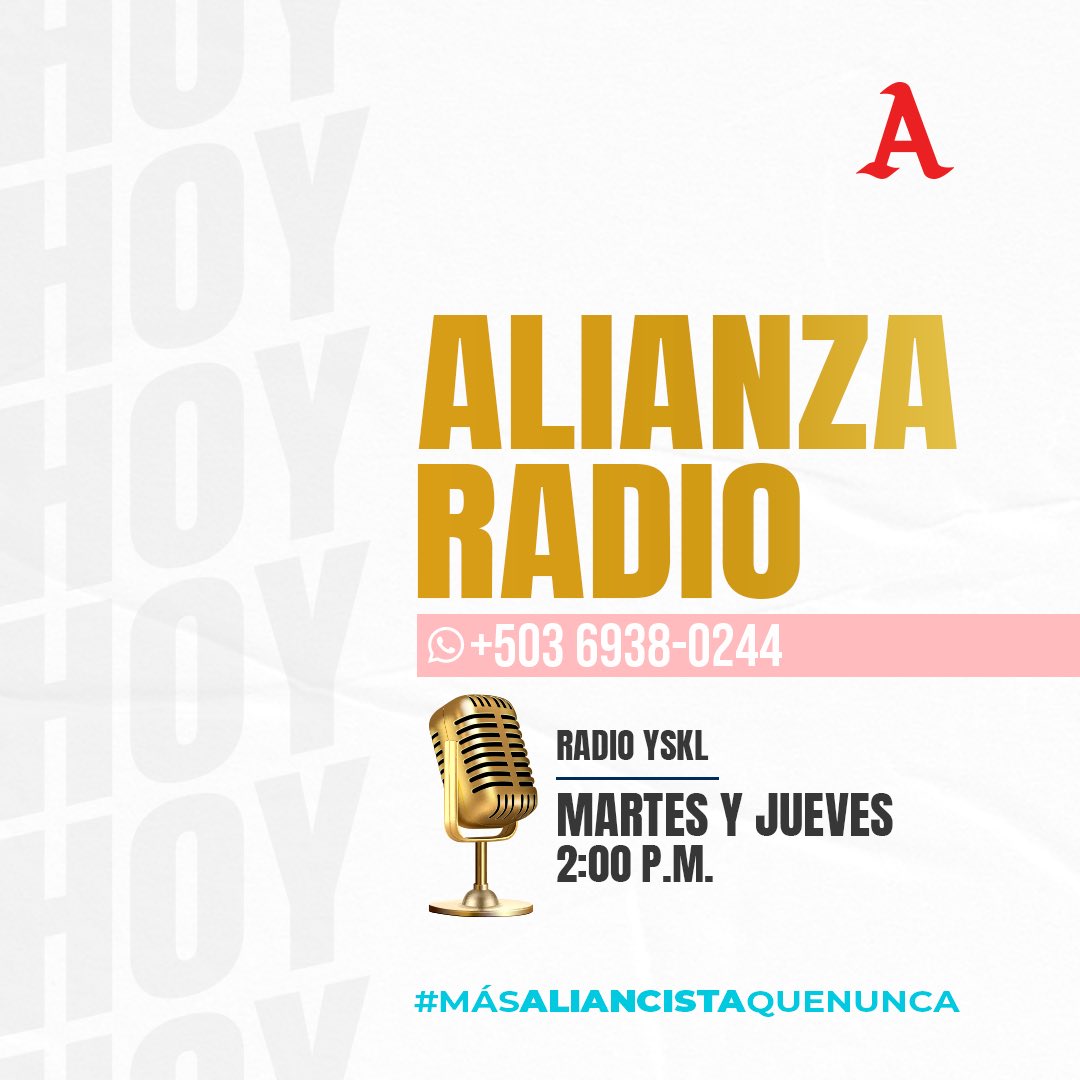 Alianza Fútbol Club (@AlianzaFC_sv) on Twitter photo 2023-11-30 19:55:21 Tienes una cita desde las 2:00 p.m. con nosotros 😎🅰️ ¡Te esperamos en #AlianzaRadio! 🔥 🎤 Junto a @JoelCanasTV & @Rockyalaire con toda la información del Albo. #AlianzaFC | #MásAliancistaQueNunca Tienes una cita desde las 2:00 p.m. con nosotros 😎🅰️ ¡Te esperamos en #AlianzaRadio! 🔥 🎤 Junto a @JoelCanasTV & @Rockyalaire con toda la información del Albo. #AlianzaFC | #MásAliancistaQueNunca