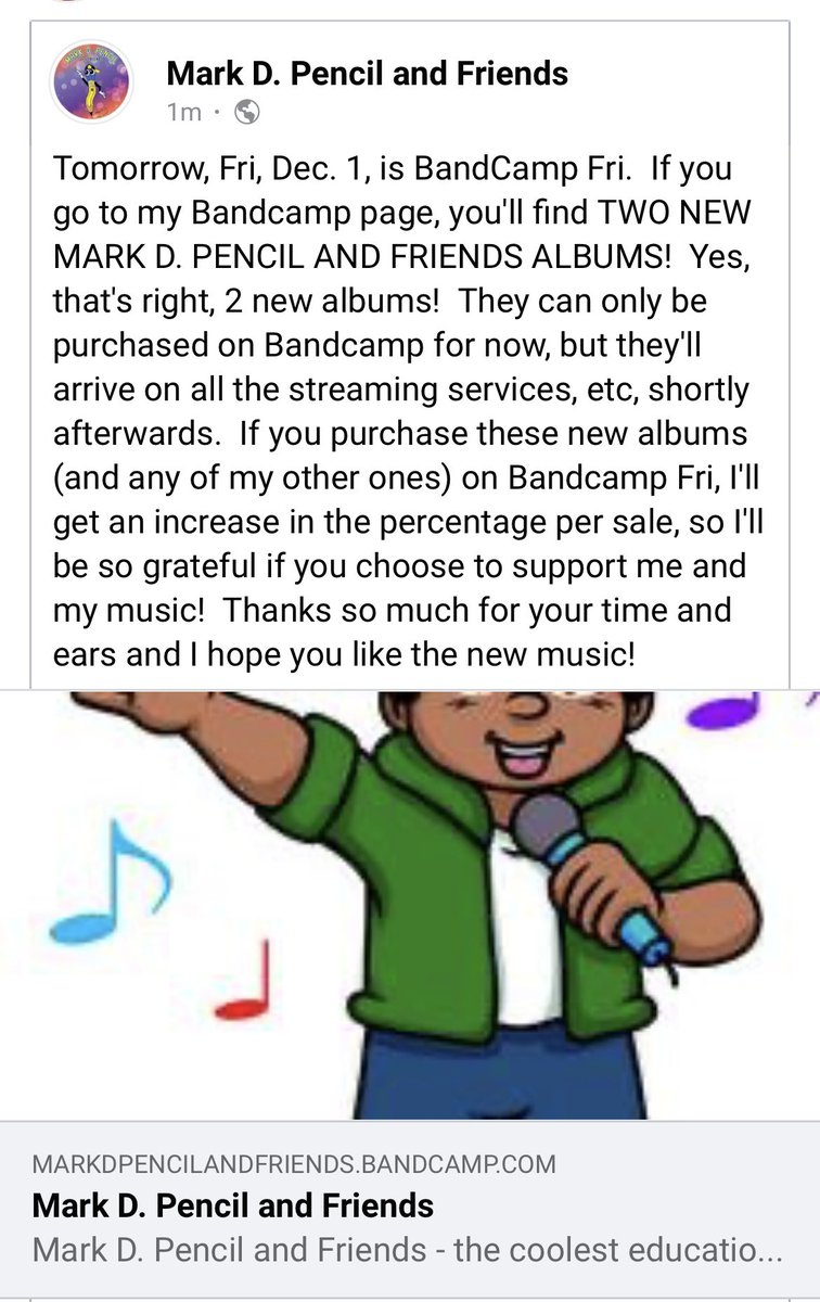MarkDPencil's tweet photo. You can find 2 new Mark D. Pencil and Friends albums on my Bandcamp page!!  https://t.co/SceU2DdgWd #newmusic #bandcampfriday #kidsmusic #kids #teachers #parents https://t.co/DPd1gFz4Ga