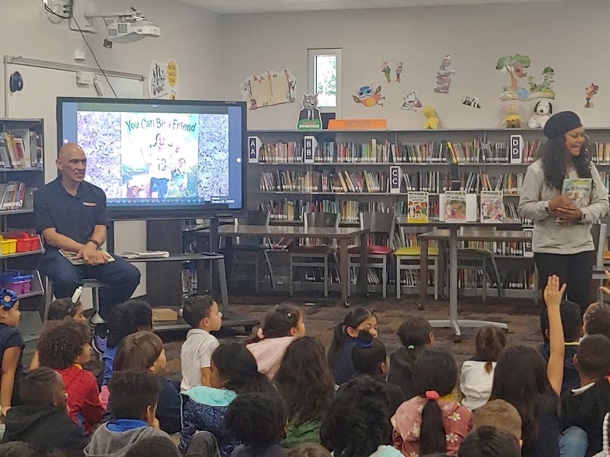 HCPSLambES's tweet photo. What a treat when you get to have Coach and Mrs. Dungy come to your school and read from their very own book!  Thank you so much to @DungyFamilyFdn @TonyDungy @LaurenDungy #YES2HCPS for inspiring and sharing with our students! https://t.co/NMUD0WvJui