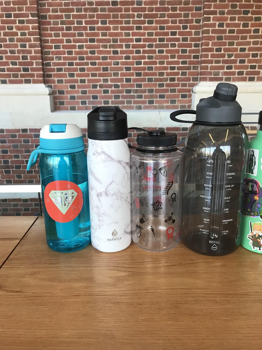sbclibrary's tweet photo. Are you missing a water bottle?  We have amassed quite a collection in the library!  If any of these are familiar, come on over and ask for it at the front desk! https://t.co/x3CTFmMiji