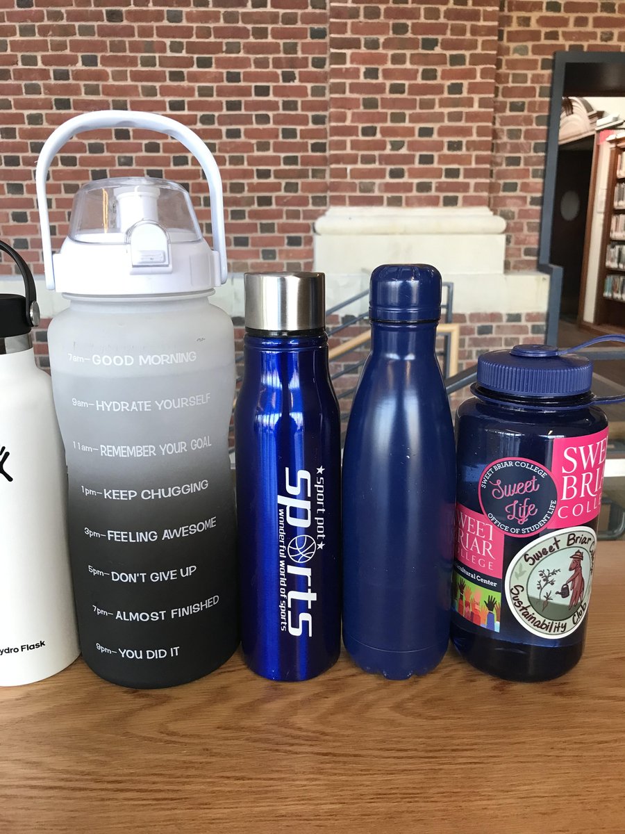 sbclibrary's tweet photo. Are you missing a water bottle?  We have amassed quite a collection in the library!  If any of these are familiar, come on over and ask for it at the front desk! https://t.co/x3CTFmMiji