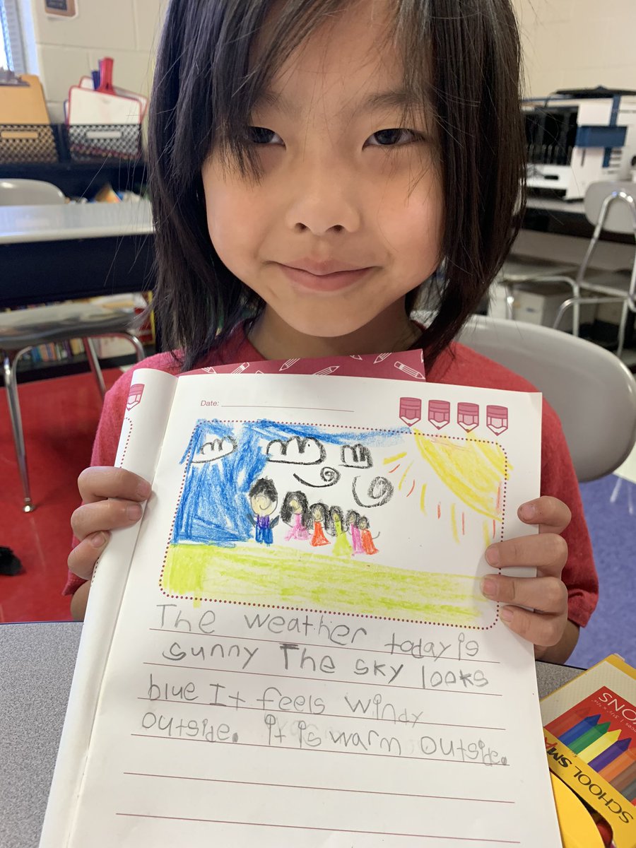 VictoriaDuff1's tweet photo. This is my little star writer for today! She wrote to describe today’s weather. 😀😀😀@SCECardinals https://t.co/70ovYndnWg