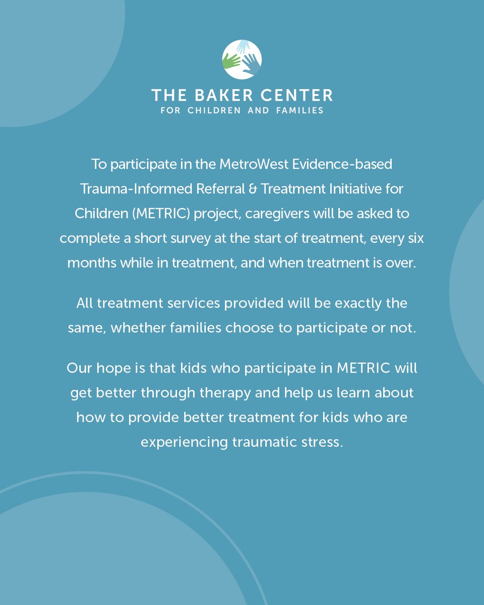 In our final METRIC clinician spotlight, we're highlighting Sarah Gurney! Sarah has a broad range of experience helping kids overcome trauma and stress caused by challenging life events. Learn more about METRIC at bakercenter.org/METRIC