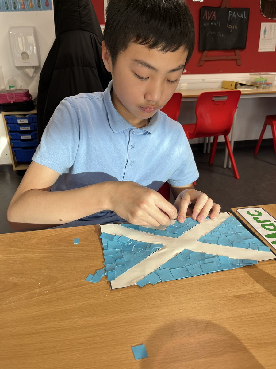 AntonineBase's tweet photo. The flag of St. Andrew, made today to go alongside the tartan that we made earlier in the week. 
#StAndrewsDay2023 
@Kilpatrickscho1 https://t.co/hTks6BXzkQ