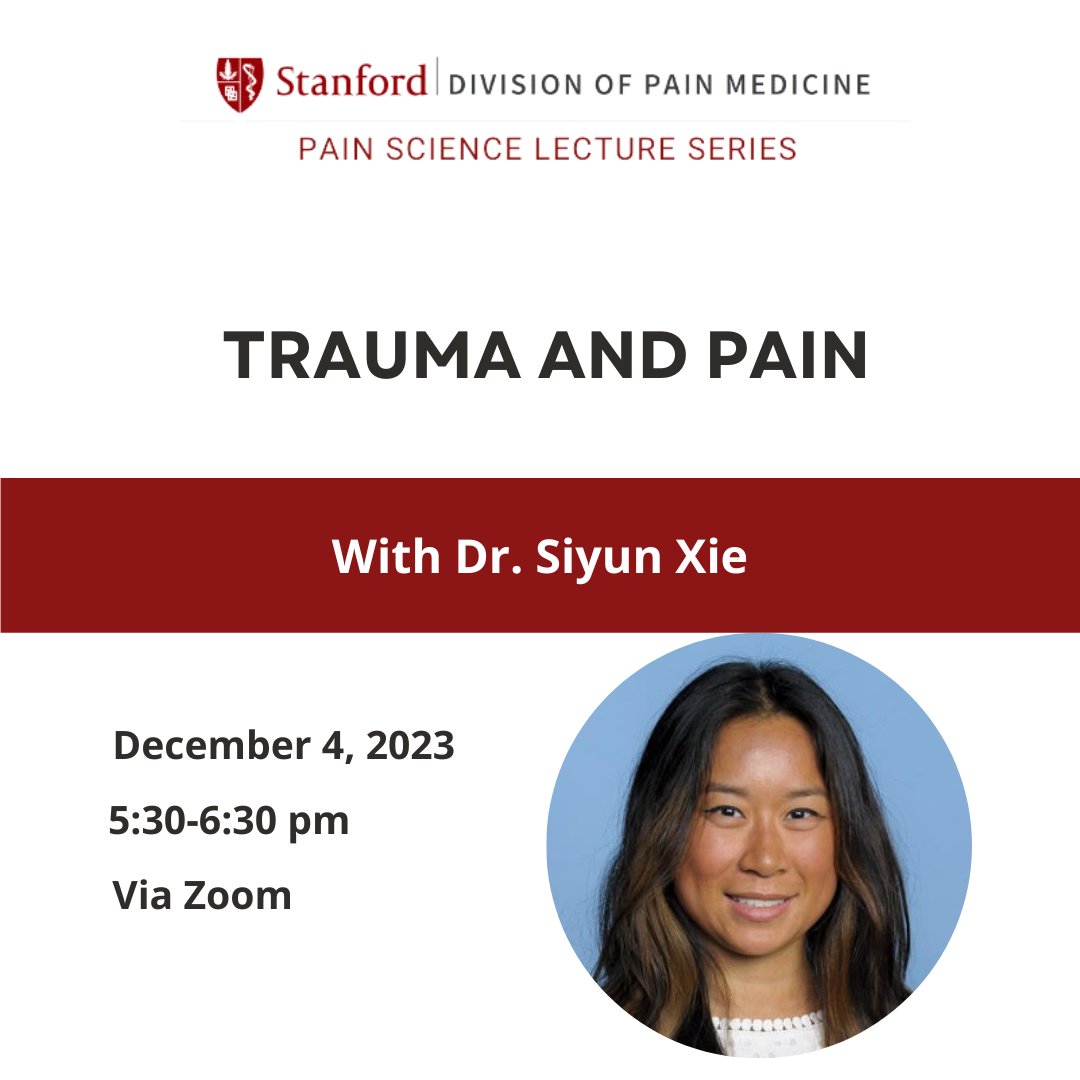 StanfordPain's tweet photo. Reminder: #PainScienceLectureSeries with Dr. Siyun Xie on Monday, December 4th from 5:30-6:30 pm PT. Register here: https://t.co/q4hAxBIU62 https://t.co/rXUkMS7voc