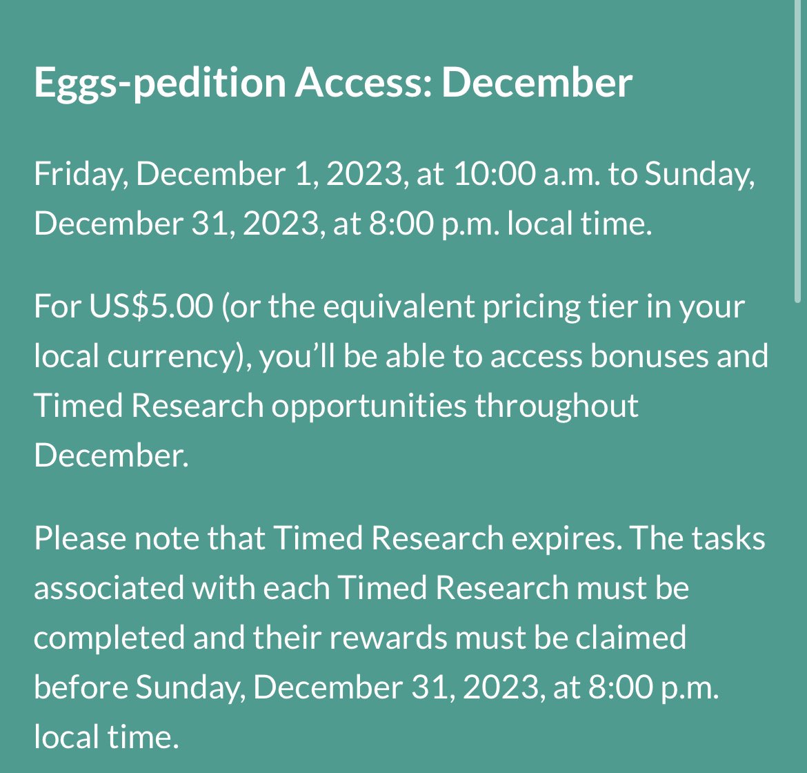 Pokemon Go December 2023 Eggs-pedition Access: Timed Research