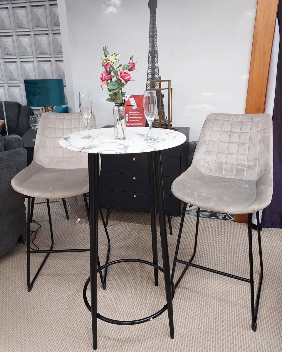mcvannfurniture's tweet image. Drink Table &amp;amp; High Stool Set - Only 1 Left - €349.

Enjoy your drinks in style this Christmas with this marble-top drinks table with 2 x high stools in champagne velvet fabric.

Call into us on the Killala Rd, Ballina ot Tel 096 77908 to buy.

#shoplocal #drinkstable #sale